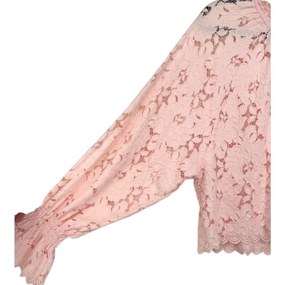 Free People Olivia Balloon Sleeve Floral Lace Blouse Top Pink‎ Boho Festival XS - Picture 14 of 16
